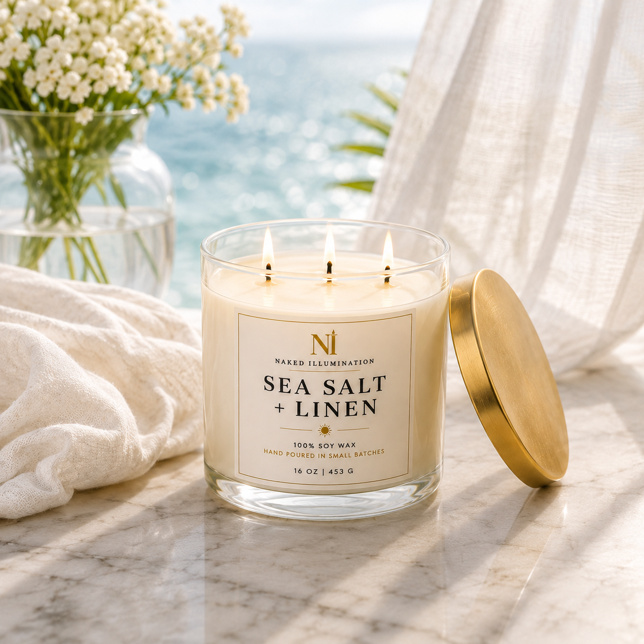 Sea Salt + Linen | Fresh Luxury Soy Candle