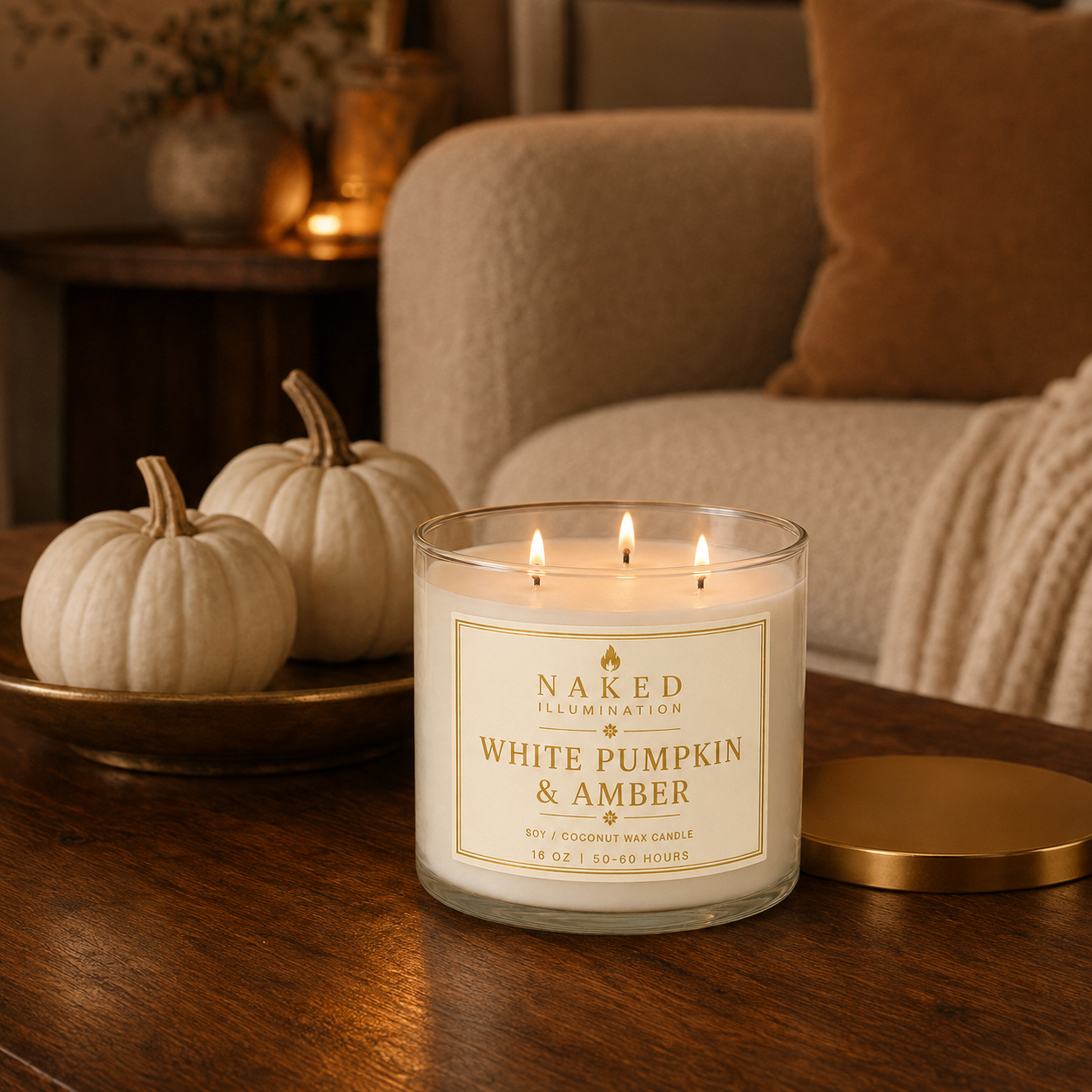 White Pumpkin & Amber Luxury Soy Coconut Wax Candle - 16oz