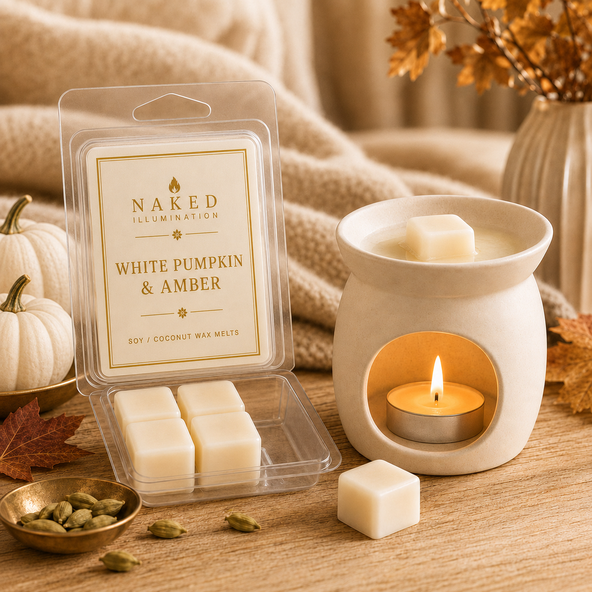 White Pumpkin & Amber Soy Coconut Wax Melts | Cozy Fall Fragrance