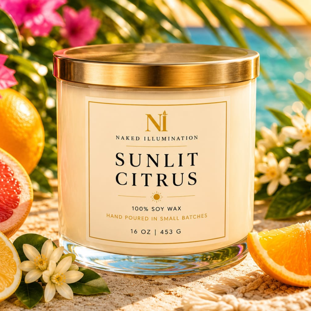 Sunlit Citrus | 16 oz Luxury Soy Candle | Triple Wick Summer Candle