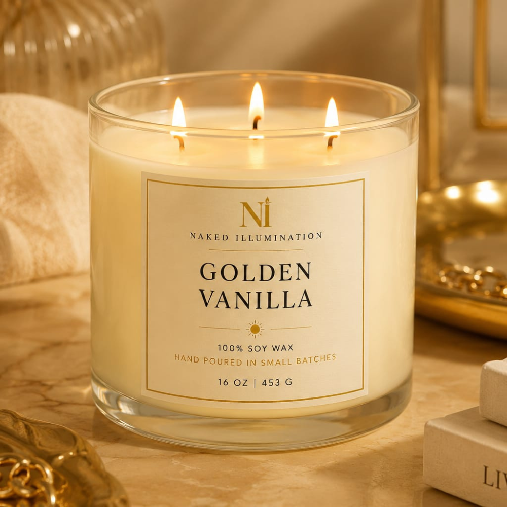 Golden Vanilla | 16 oz Luxury Soy Candle | Triple Wick Vanilla Candle