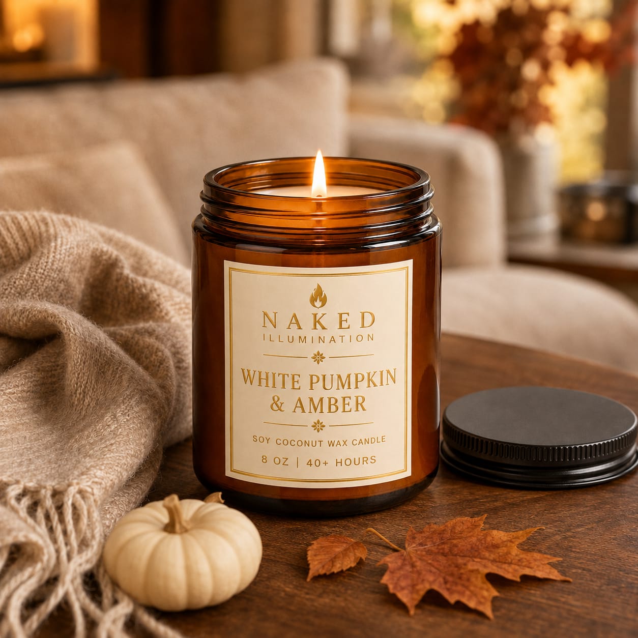 White Pumpkin & Amber Luxury Soy Coconut Wax Candle - 8oz